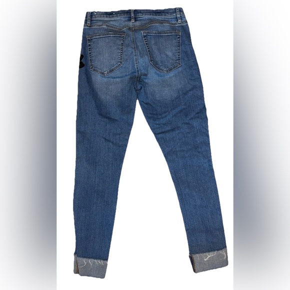 NWOT LOFT Black Floral Embroidery Cuffed Skinny Jeans Size 28 - Picture 4 of 8